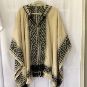 Hooded Aztec Print Poncho